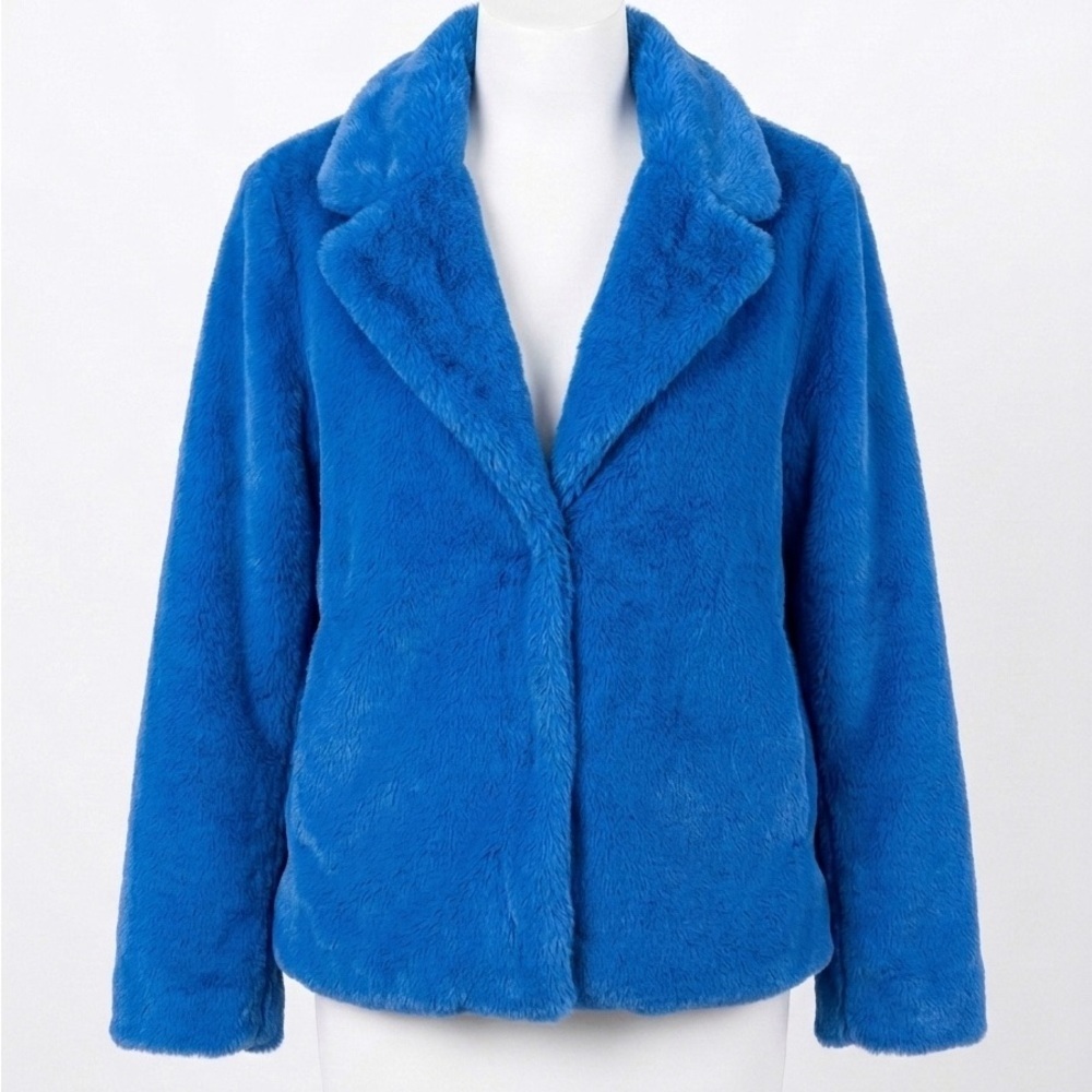 ICHI Girlfriend Material Blue Faux Fur Plush Jacket Festival Y2K Barbiecore